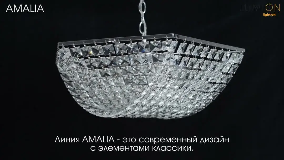 Видеообзор — Подвесная люстра с гексагональным плафоном из прозрачного рельефного хрусталя и хромированной арматурой