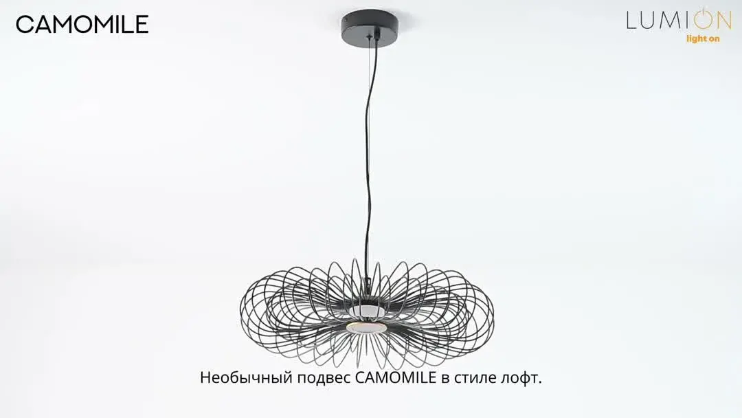 Видеообзор — Подвесной светильник Lumion CAMOMILE в матовом черном металле, абстрактный дизайн из изогнутых линий