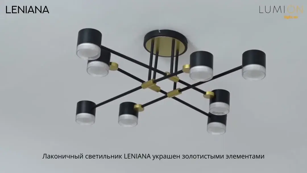 Видеообзор — Потолочная люстра Lumion из черного матового металла с 8 плафонами из акрила, геометрический дизайн