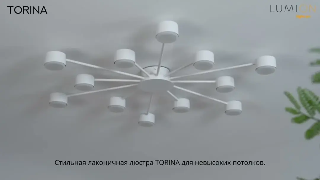 Видеообзор — Потолочная люстра Lumion TORINA, 10 ламп, белый матовый металл, минималистичный дизайн