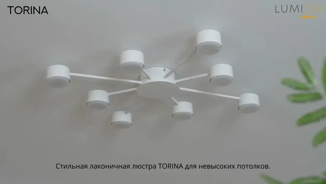 Видеообзор — Потолочная люстра Lumion TORINA с шестью плафонами из матового белого металла в минималистичном дизайне