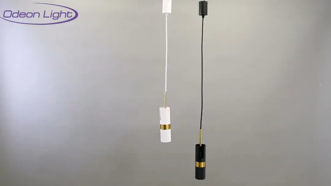 Видеообзор — Подвесной светильник минимализма Odeon Light, черный матовый металл и золотой акцент на плафоне, один источник света