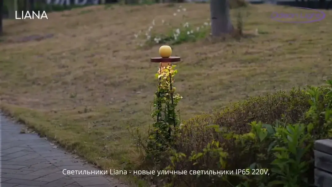 Видеообзор — Настенный уличный светильник Odeon Light LIANA, матовый черный металл и коричневый акрил, диаметр 210 мм