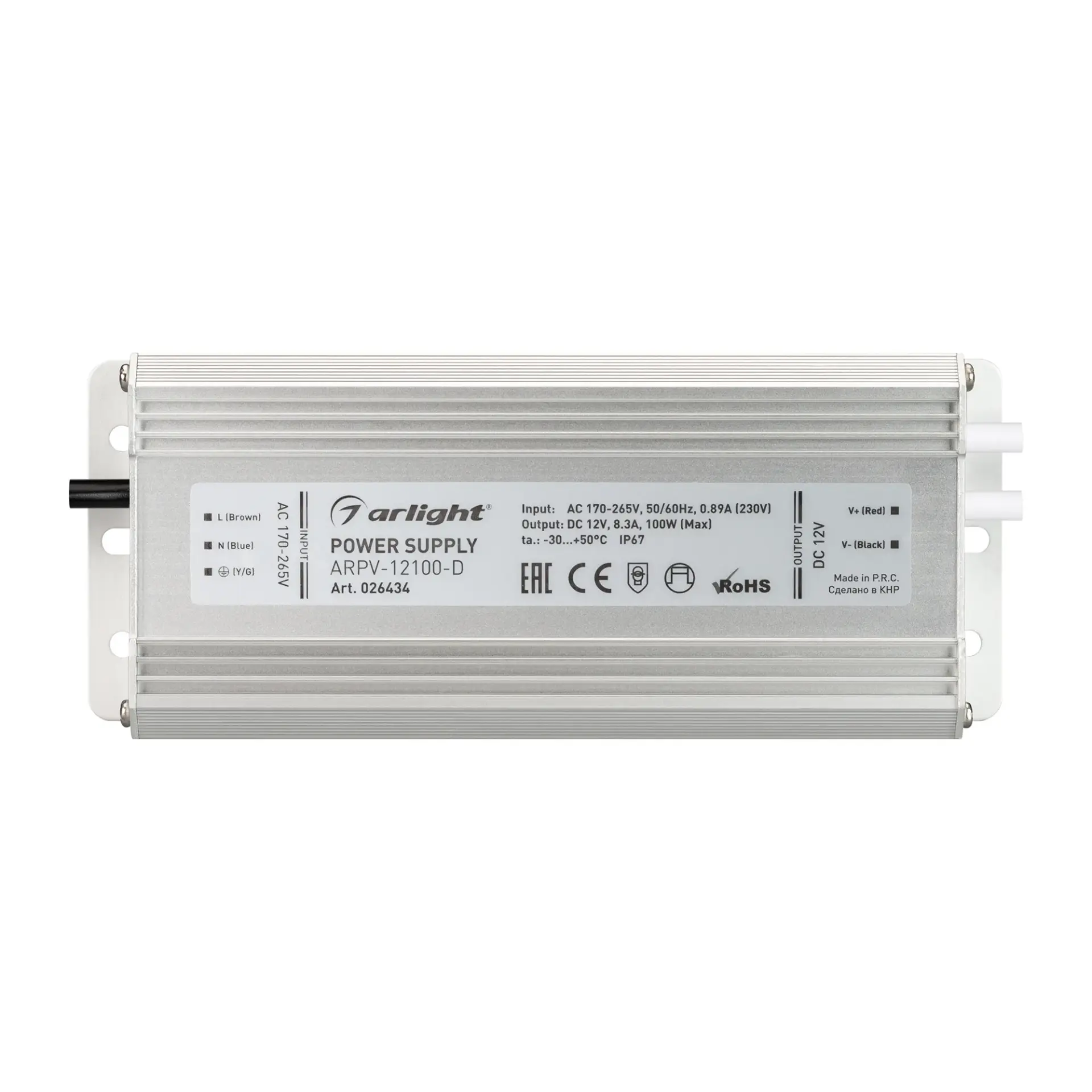 Блок питания ARPV-12100-D (12V, 8.3A, 100W), ракурс 3