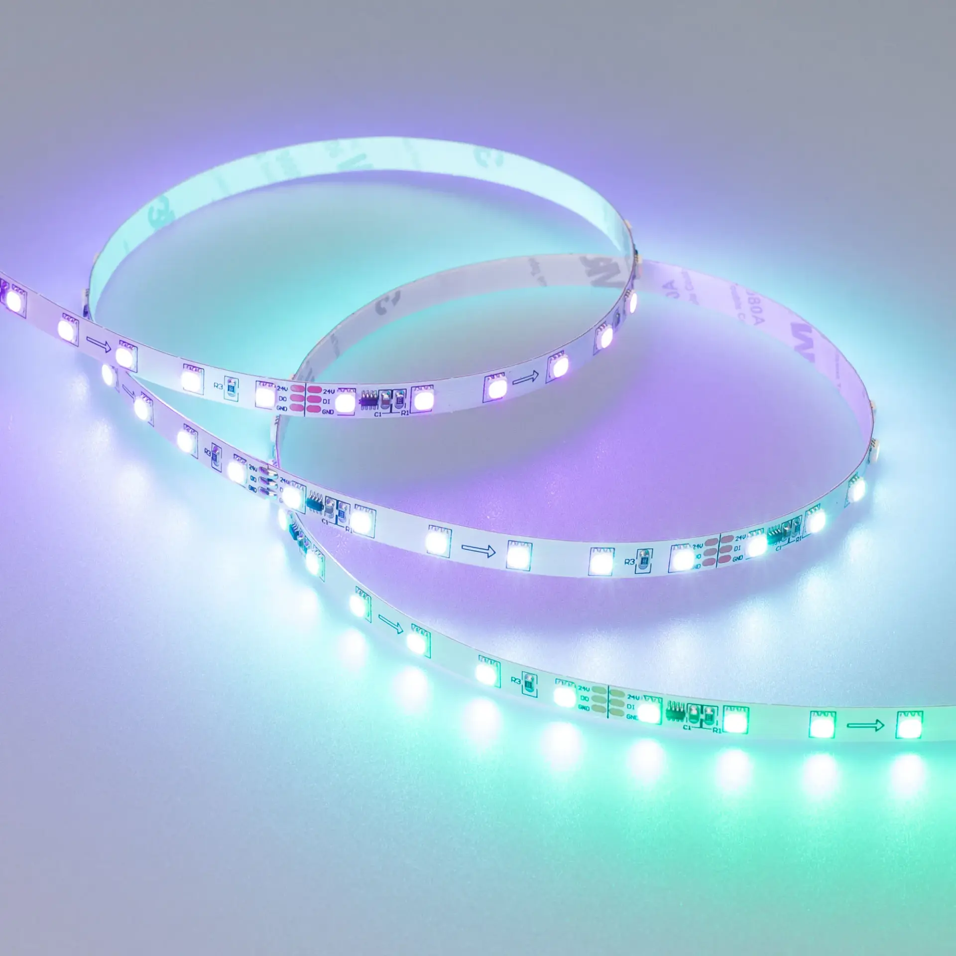 Светодиодная лента SPI-F72-7mm 24V RGB-PX6 (14.4 W/m, IP20, 3535, 5m), ракурс 2
