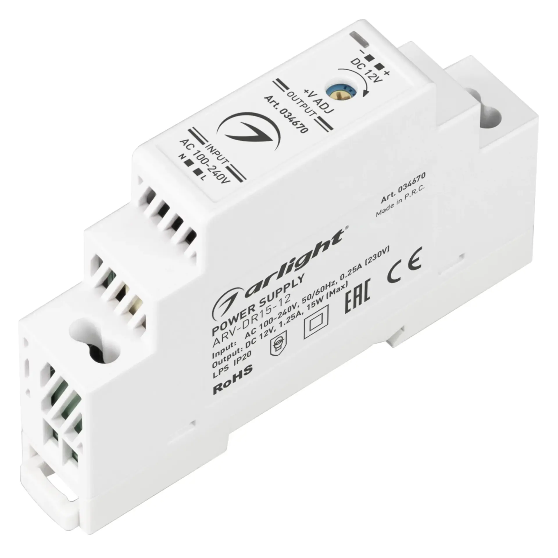 Блок питания ARV-DR15-12 (12V, 1.25A, 15W)