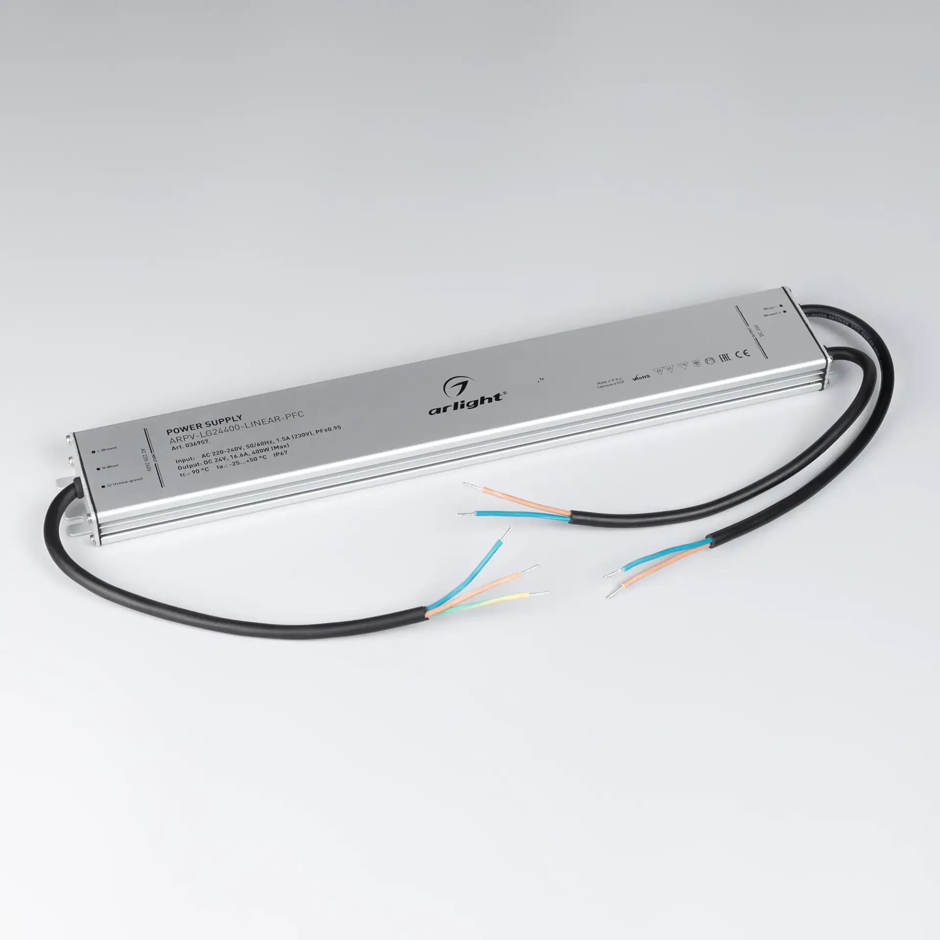 Блок питания ARPV-LG24400-LINEAR-PFC (24V, 16.6A, 400W), ракурс 2