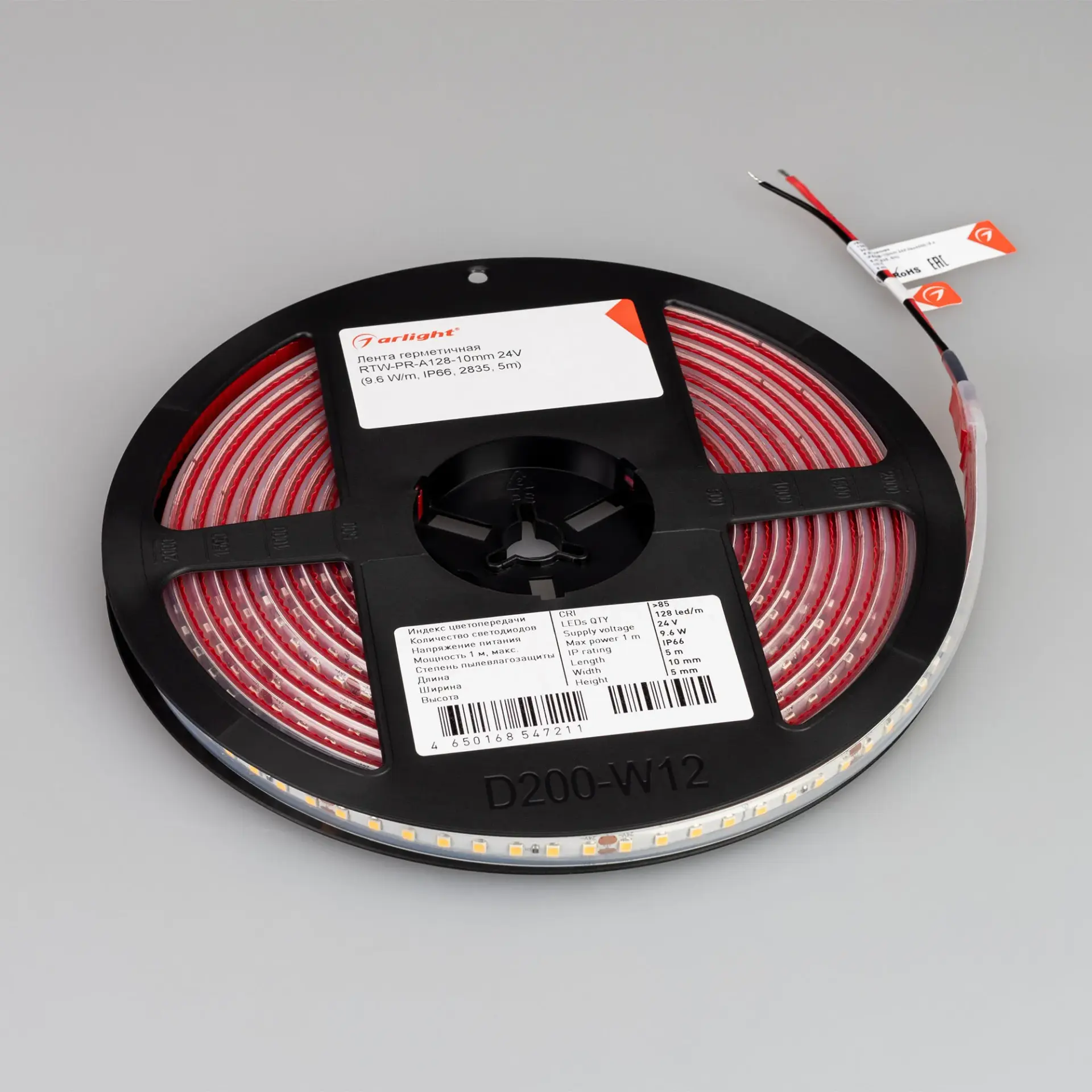 Светодиодная лента герметичная RTW-PR-A128-10mm 24V White6000 (9.6 W/m, IP66, 2835, 5m), ракурс 2