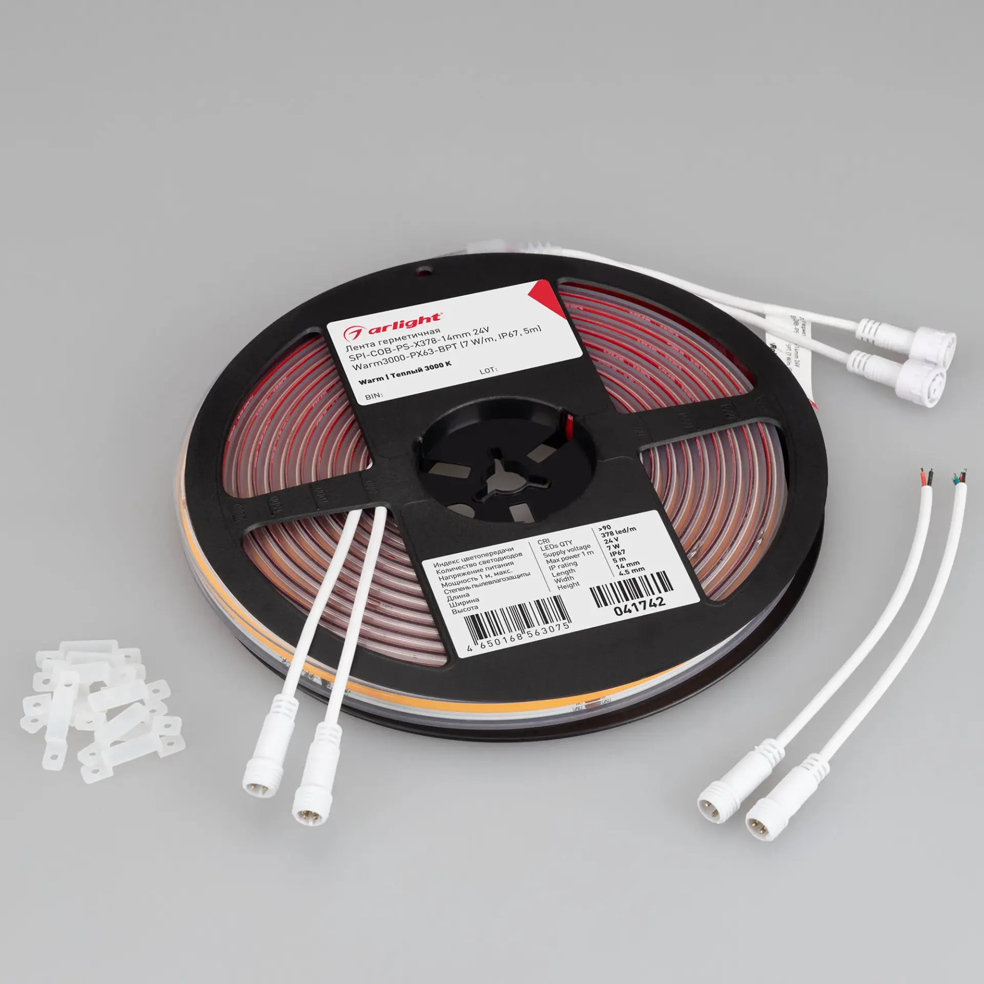 Светодиодная лента герметичная SPI-COB-PS-X378-14mm 24V Warm3000-PX63-BPT (7 W/m, IP67, 5m), ракурс 2