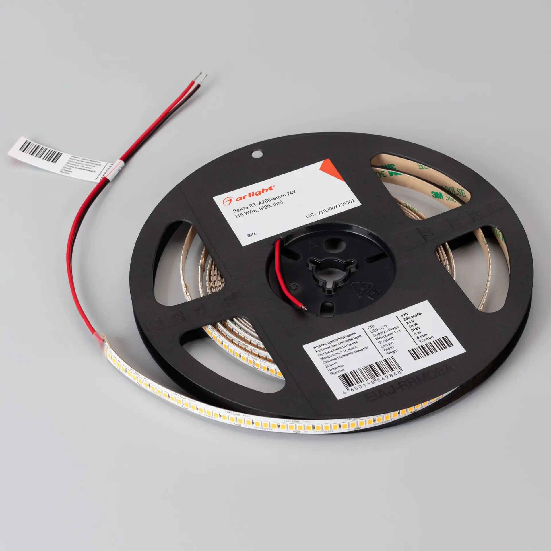 Светодиодная лента RT-A280-8mm 24V Warm3500 (10 W/m, IP20, 5m), ракурс 2