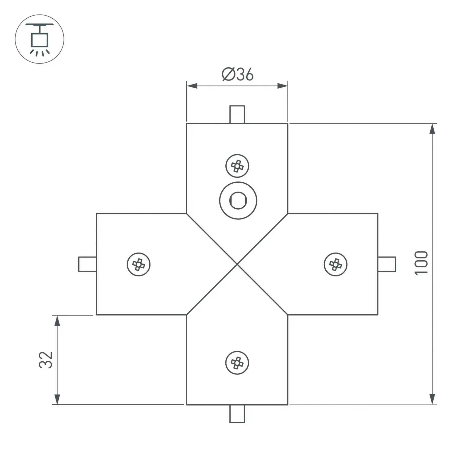 Соединитель профиля ROUND-D36-360-X90