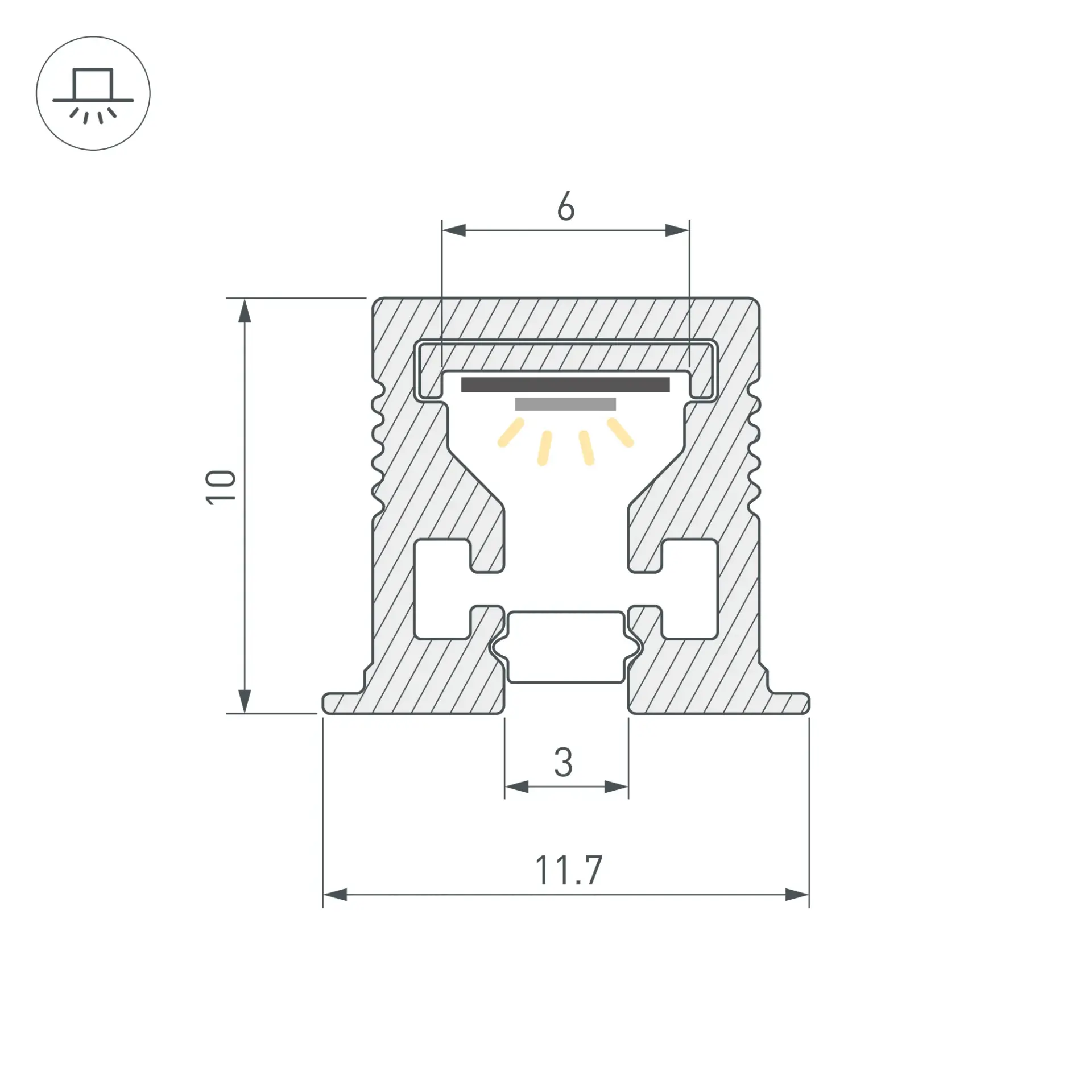 Профиль с экраном SL-MINI-3-H10-F12-2000 CHAMPAGNE GOLD, ракурс 2
