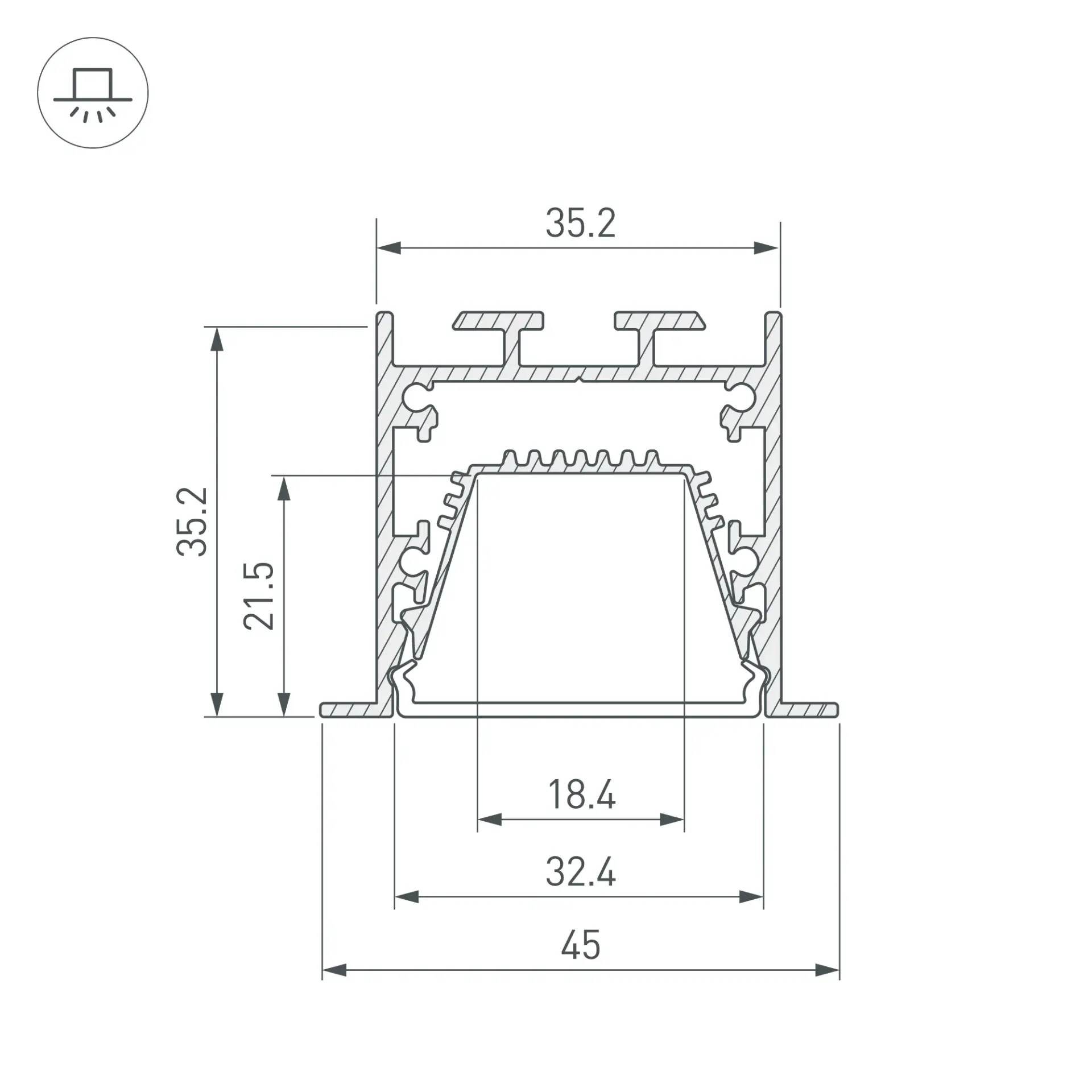 Профиль LINIA45-F-TRAY-2000 ANOD, ракурс 3