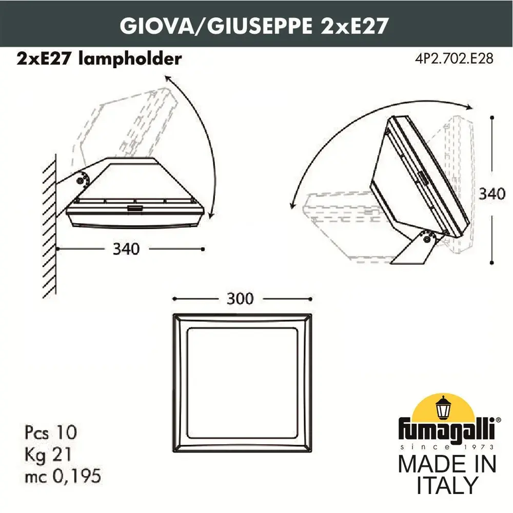 Уличный светильник Fumagalli 4P2.702.000.AYF1R GUIZEPPE — черный, ракурс 3