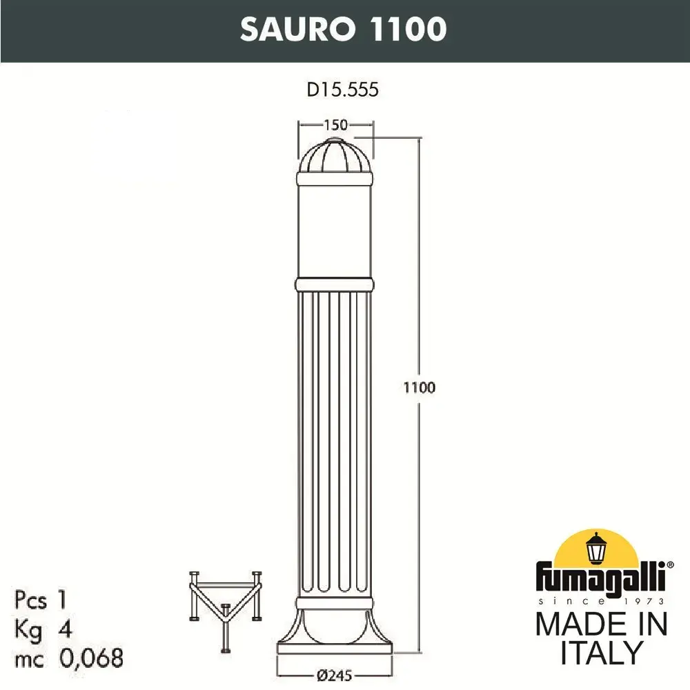 Наземный уличный светильник Fumagalli D15.555.000.BXF1R.FC1 SAURO — бронза, ракурс 2