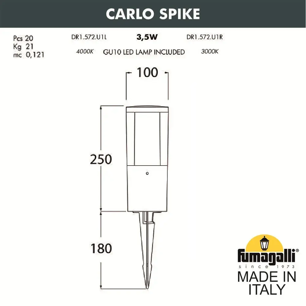 Архитектурная подсветка Fumagalli DR1.572.000.WXU1L CARLO — белый, ракурс 2