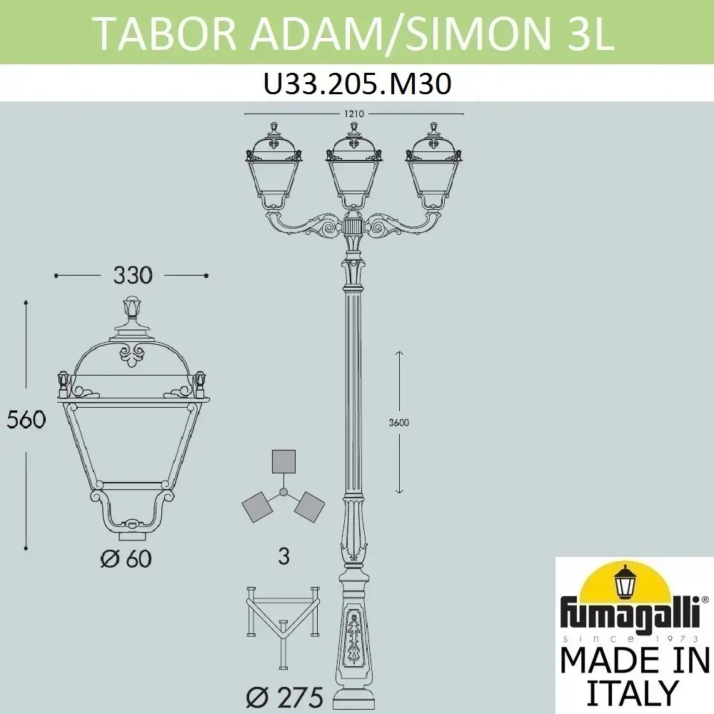 Фонарный столб Fumagalli U33.205.M30.AXH27 SIMON — черный, ракурс 3
