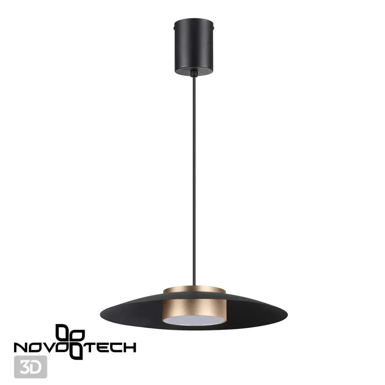 Подвесной светильник Novotech черный из металла, минималистичный дизайн с акцентным золотистым внутренним ободком, ракурс 5