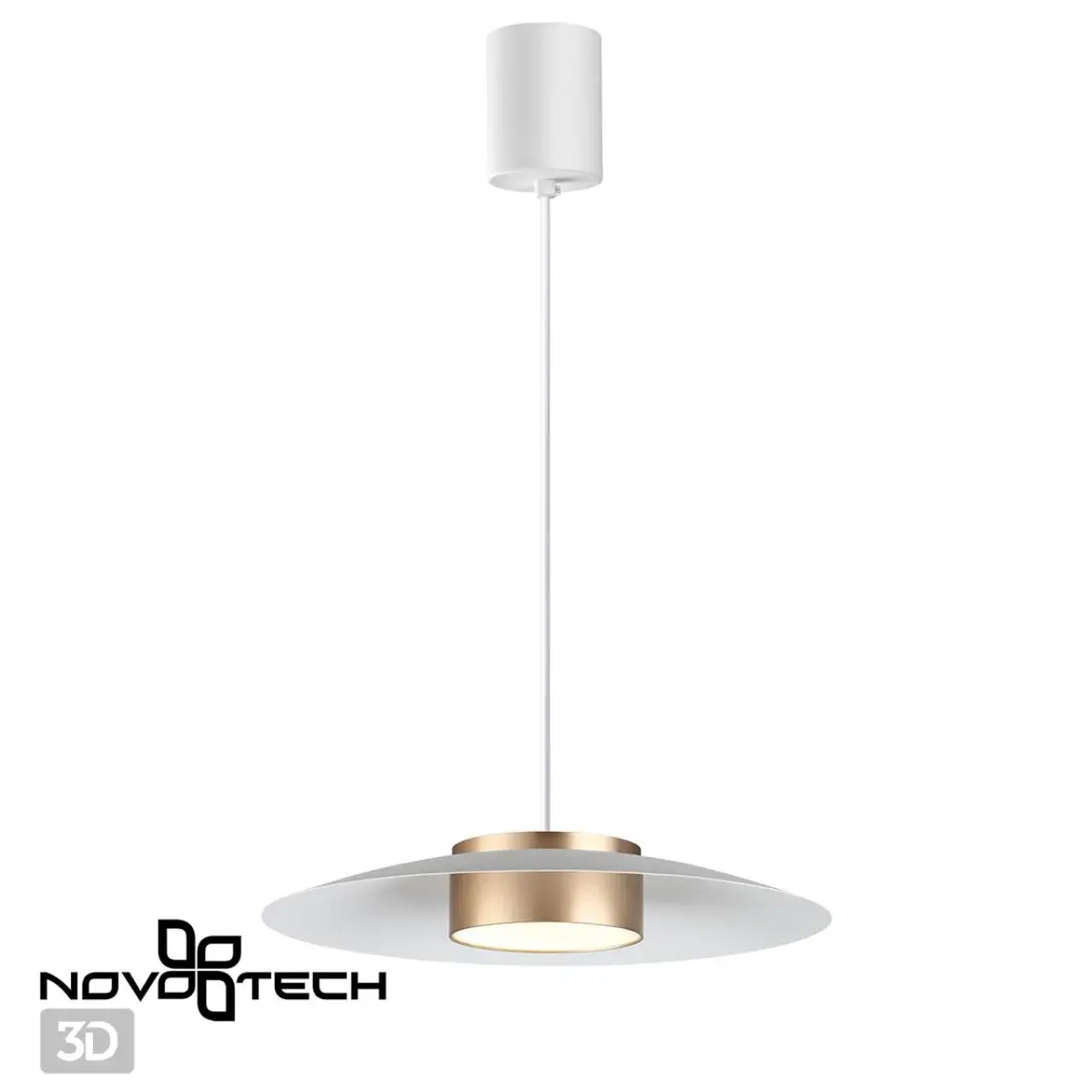 Подвесной светильник Novotech минимализма с широким белым плафоном и золотым ободком, один источник света, ракурс 4