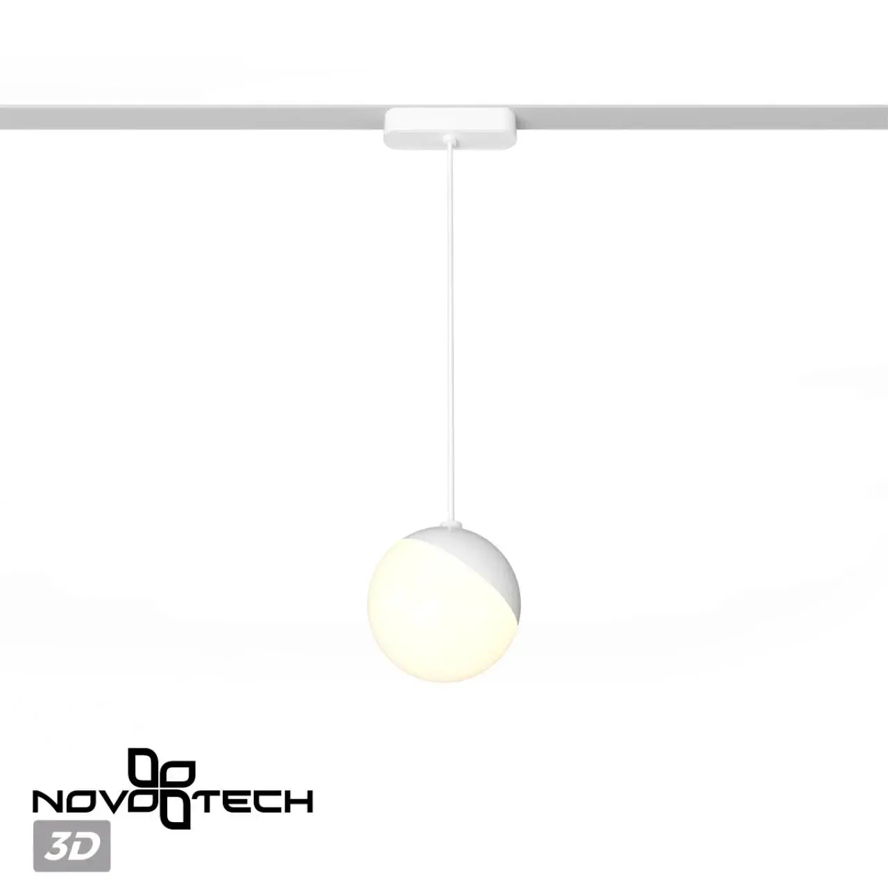 Магнитный трековый светильник Novotech белого матового пластика и алюминия, минималистичный дизайн, ракурс 4