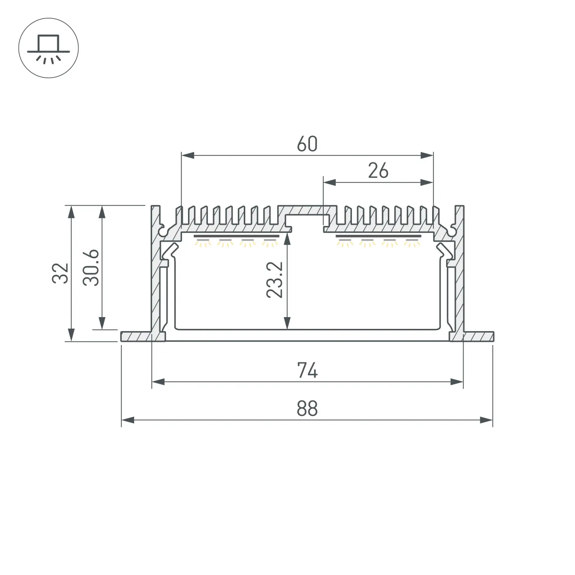 Профиль с экраном SL-LINIA88-F-2500 ANOD+OPAL
