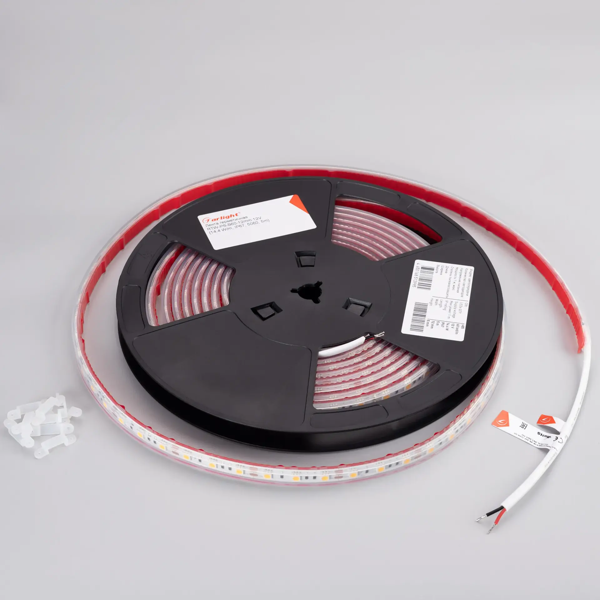 Светодиодная лента герметичная RTW-PS-B60-12mm 12V White6000 (14.4 W/m, IP67, 5060, 5m)