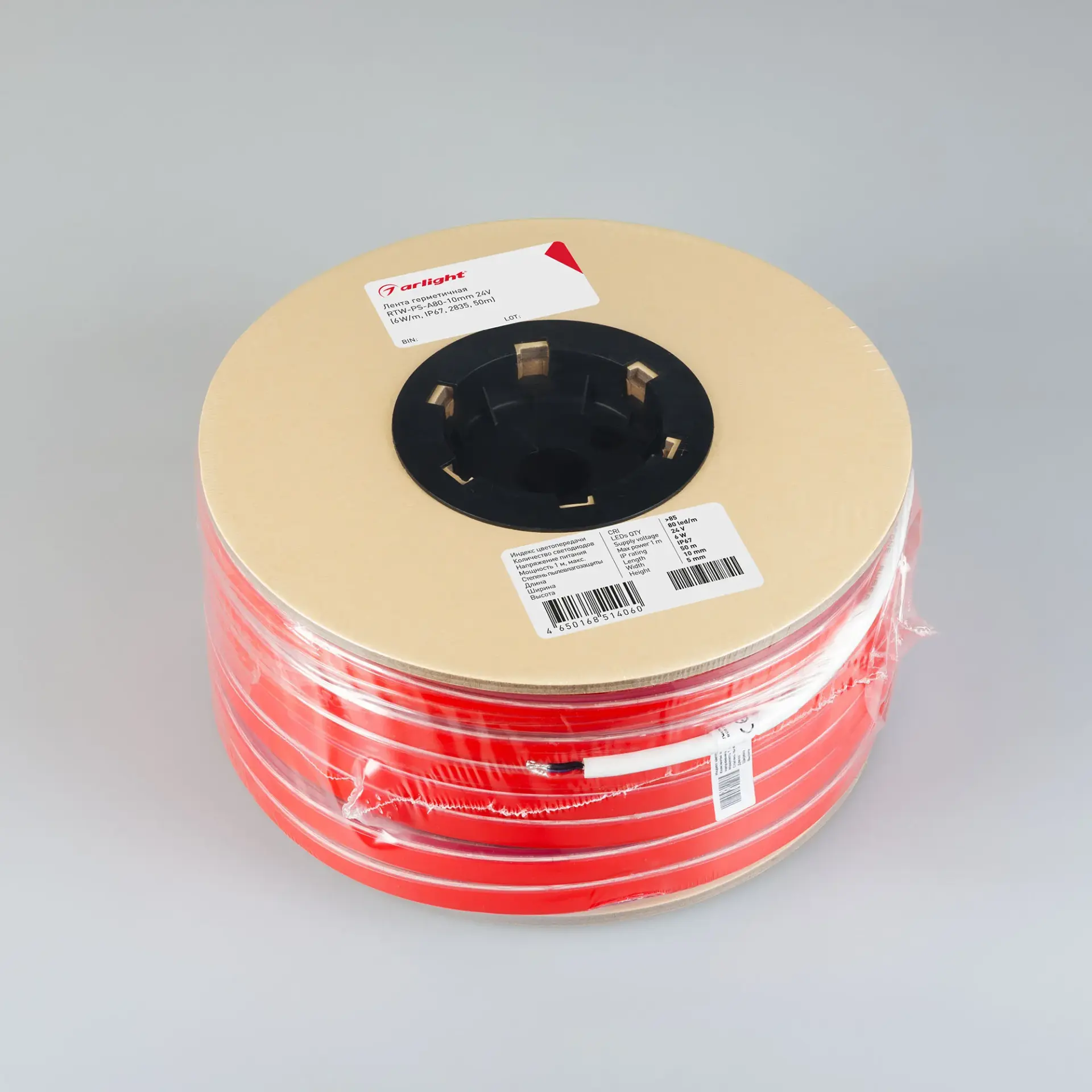 Светодиодная лента герметичная RTW-PS-A80-10mm 24V White6000 (6 W/m, IP67, 2835, 50m), ракурс 2