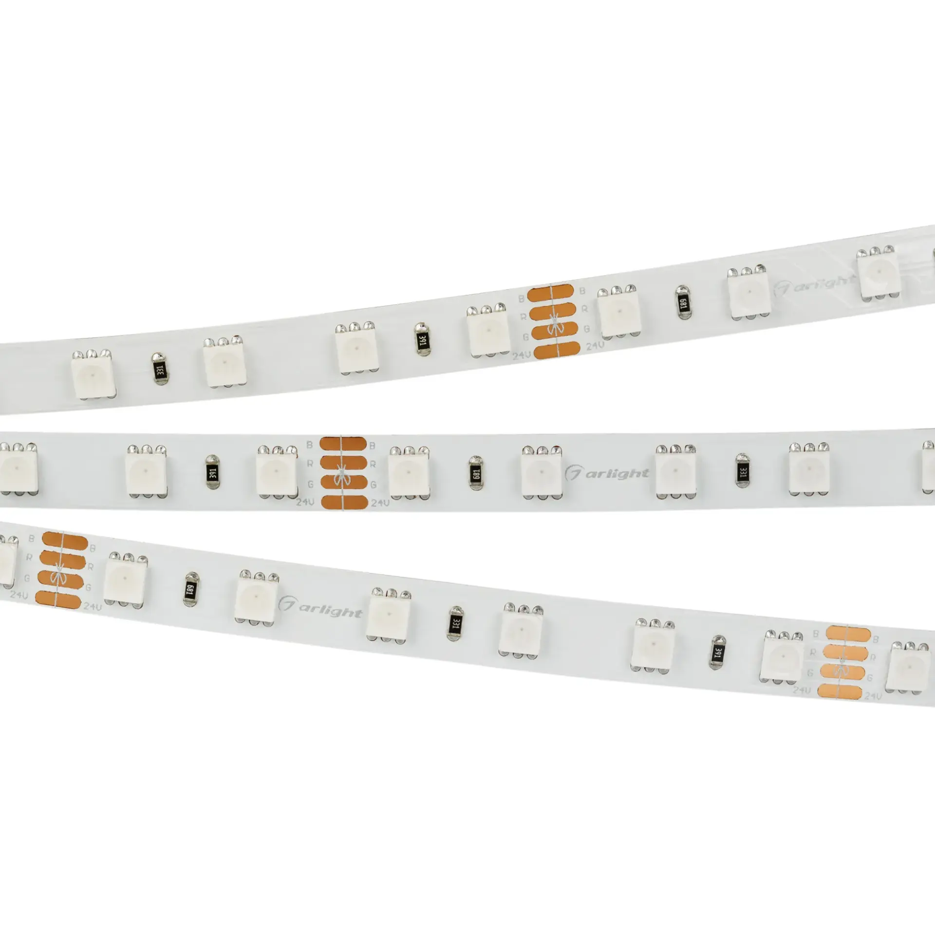 Светодиодная лента RT-B60-10mm 24V RGB (14.4 W/m, IP20, 5060, 50m), ракурс 4