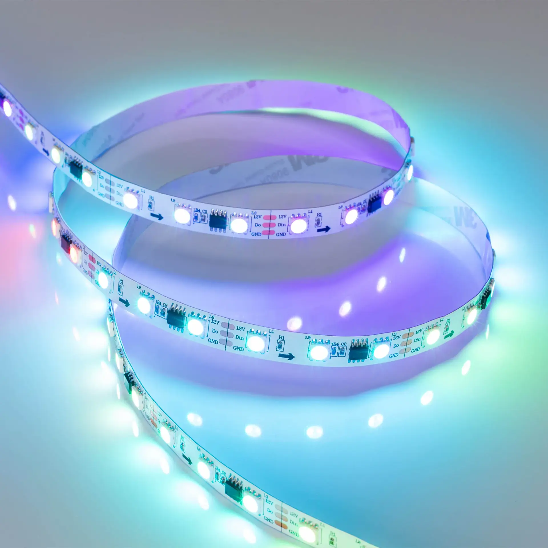 Светодиодная лента SPI-B60-10mm 12V RGB-PX3 (14.4 W/m, IP20, 5060, 5m), ракурс 2
