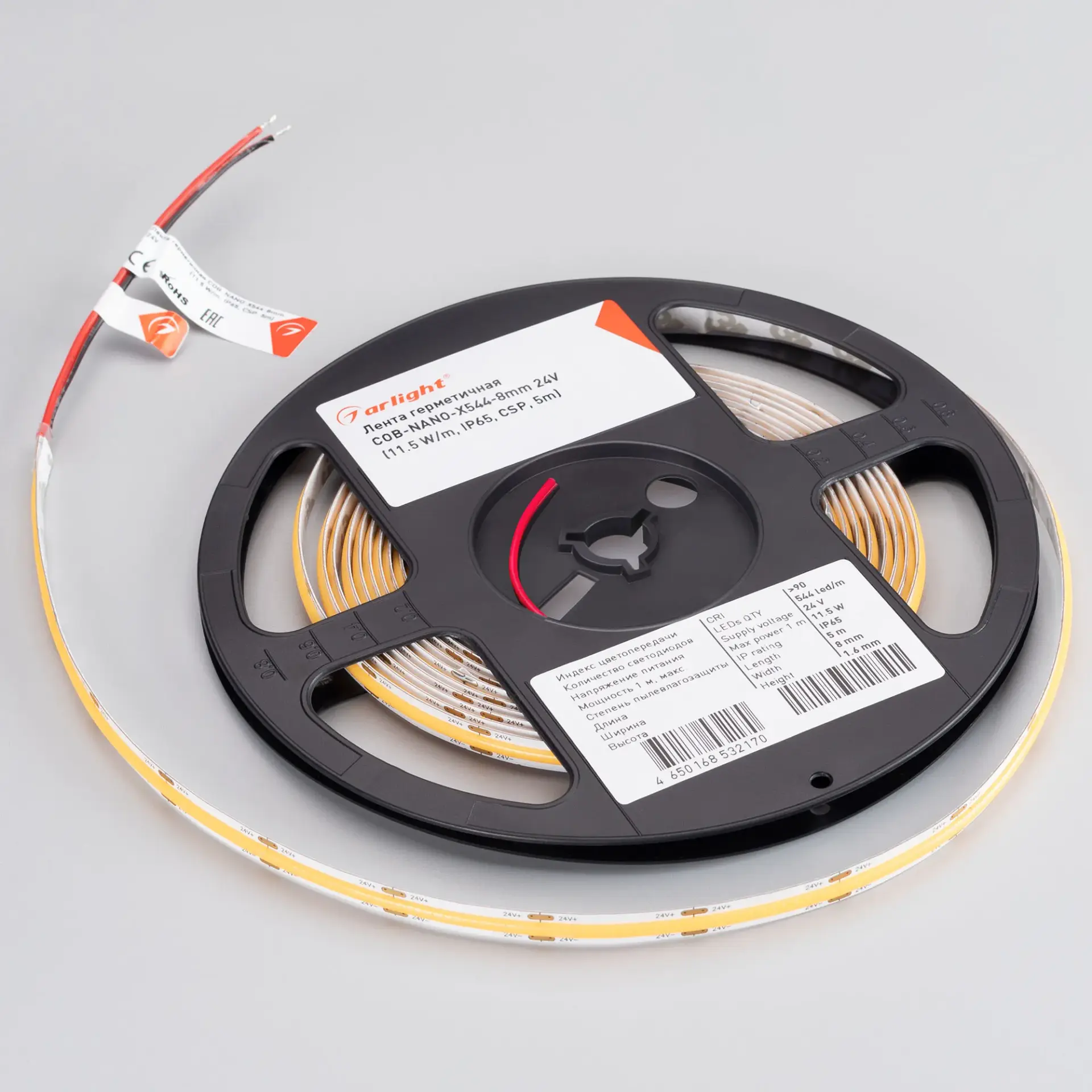 Светодиодная лента герметичная COB-NANO-X544-8mm 24V White6000 (11.5W/m, IP65, CSP, 5m)