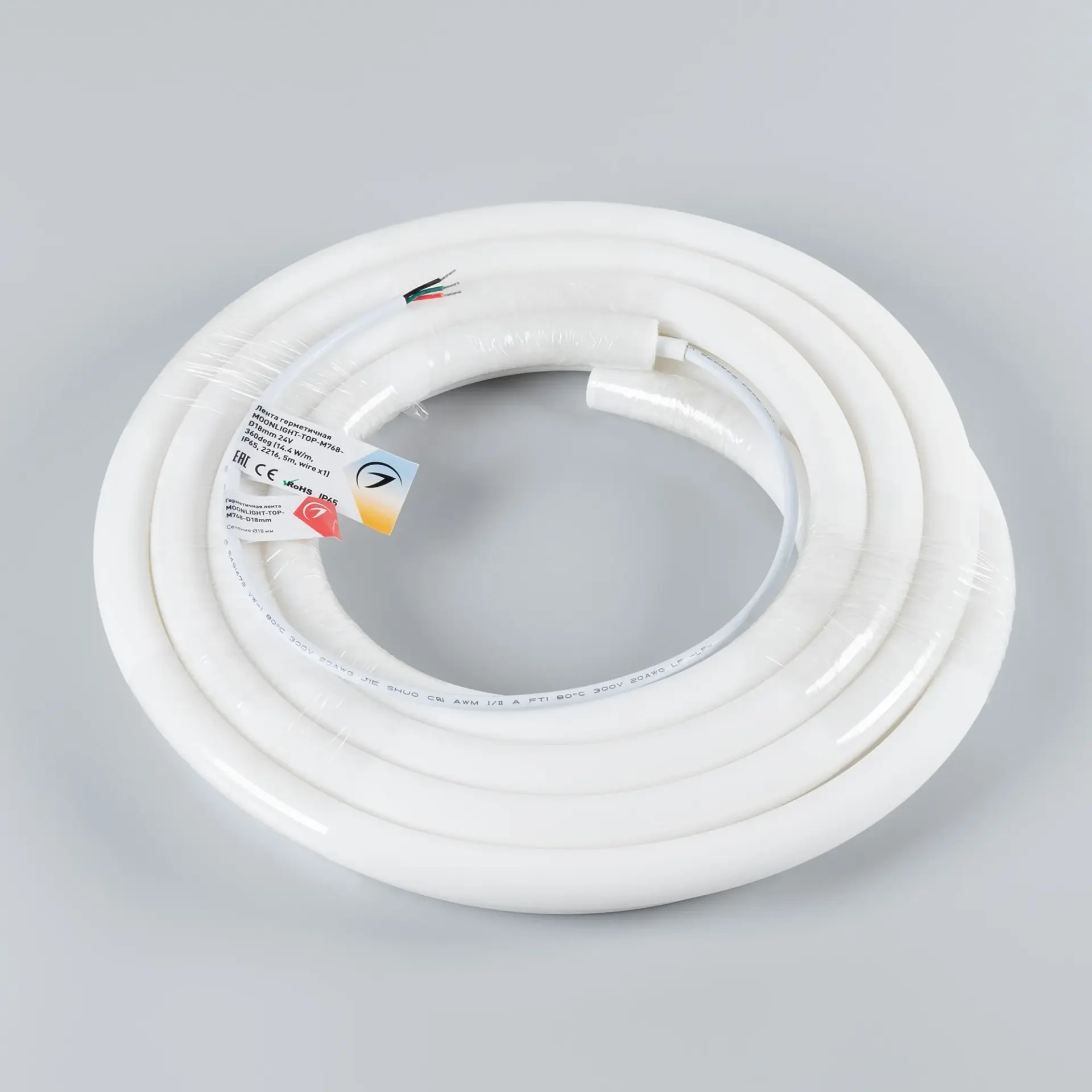 Гибкий неон MOONLIGHT-TOP-M768-D18mm 24V White-MIX 360deg (14.4 W/m, IP65, 2216, 5m, wire x1), ракурс 5