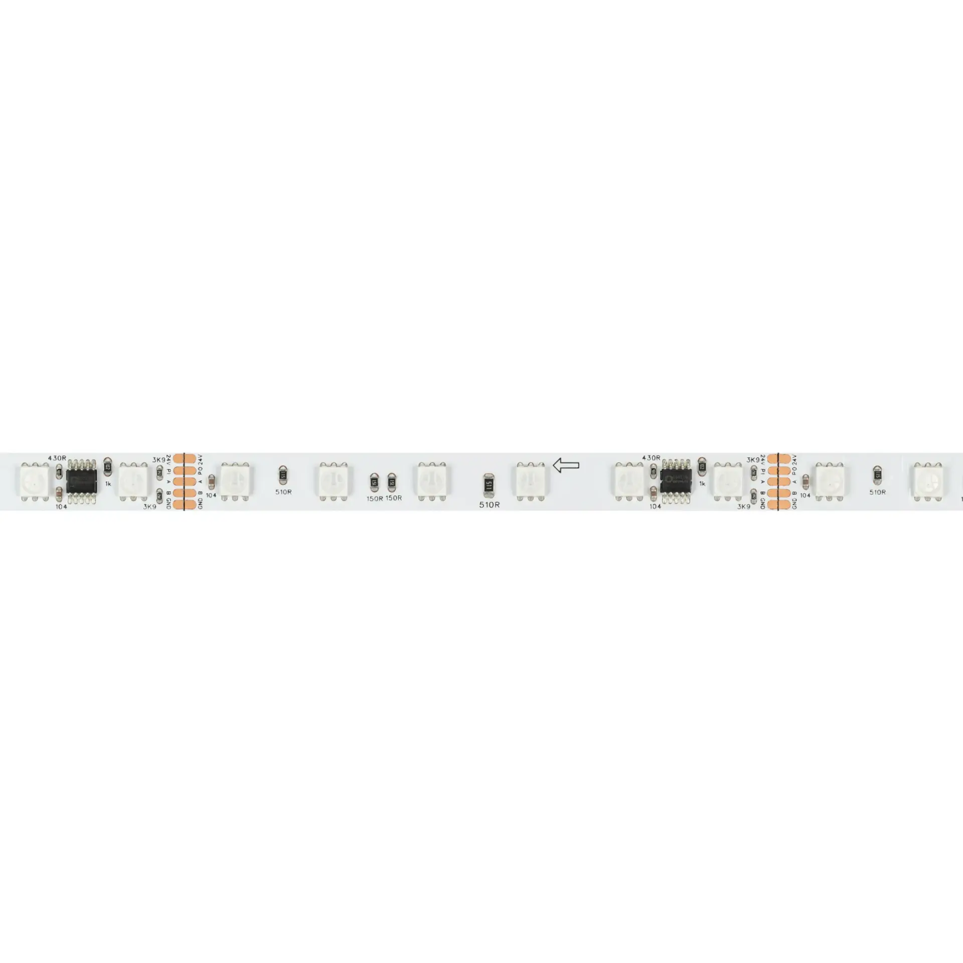 Светодиодная лента DMX-B60-10mm 24V RGB-PX6 (14 W/m, IP20, 5060, 5m), ракурс 3