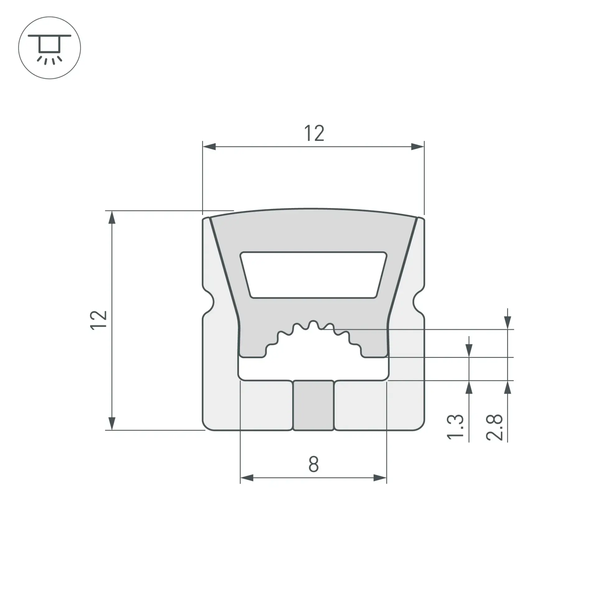 Силиконовый профиль WPH-FLEX-1212-TOP-S8-5m WHITE, ракурс 2