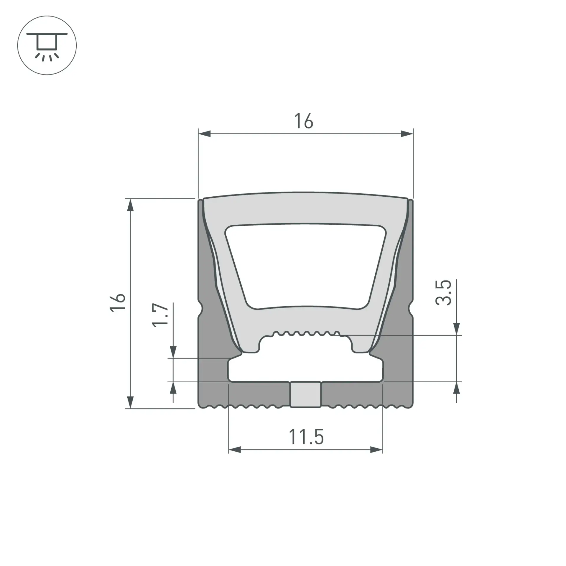 Силиконовый профиль WPH-FLEX-1616-TOP-S11-5m BLACK