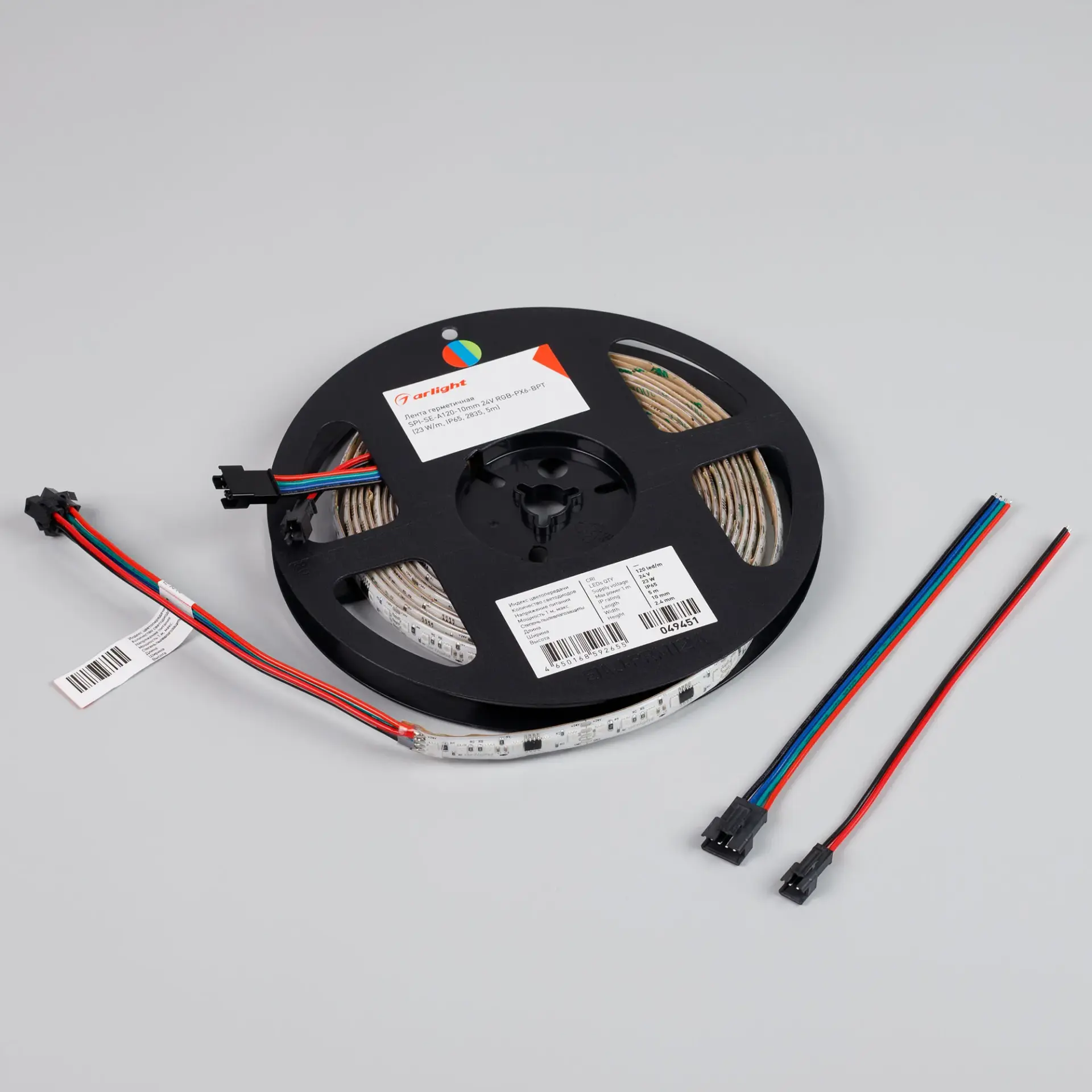 Светодиодная лента герметичная SPI-SE-A120-10mm 24V RGB-PX6-BPT (23 W/m, IP65, 2835, 5m), ракурс 3
