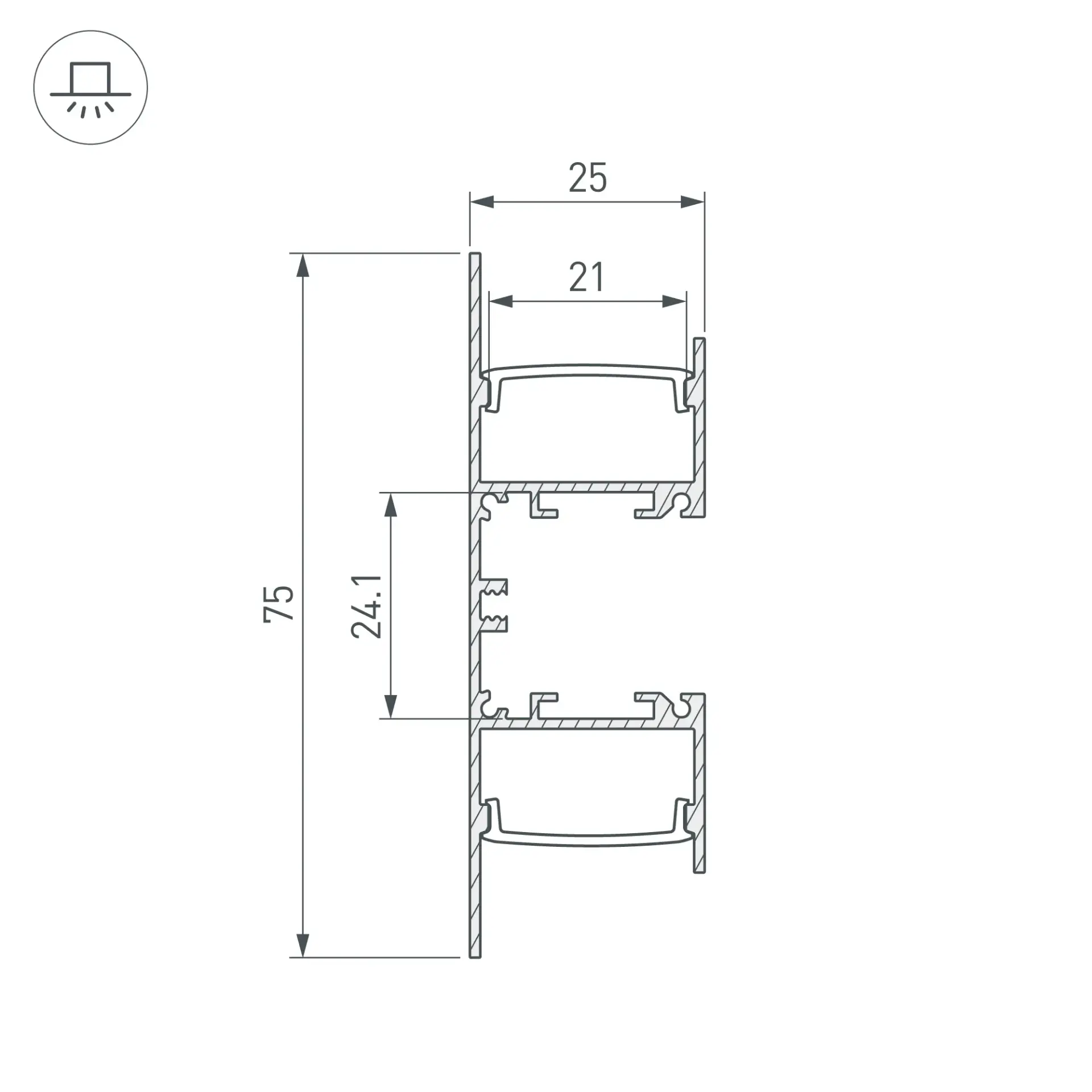 Профиль WALL-2575-DUAL-2000 ANOD BLACK, ракурс 3