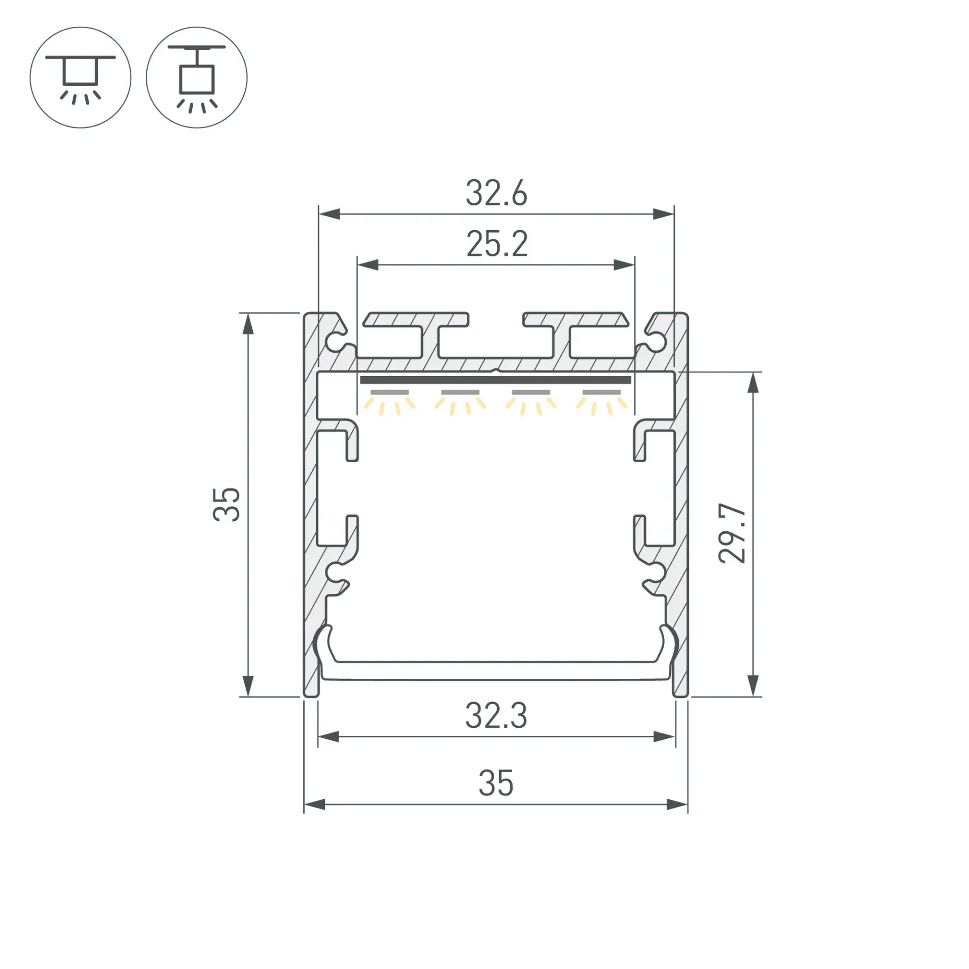 Профиль SL-LINE-3535-3000 ANOD с рефлектором, ракурс 3