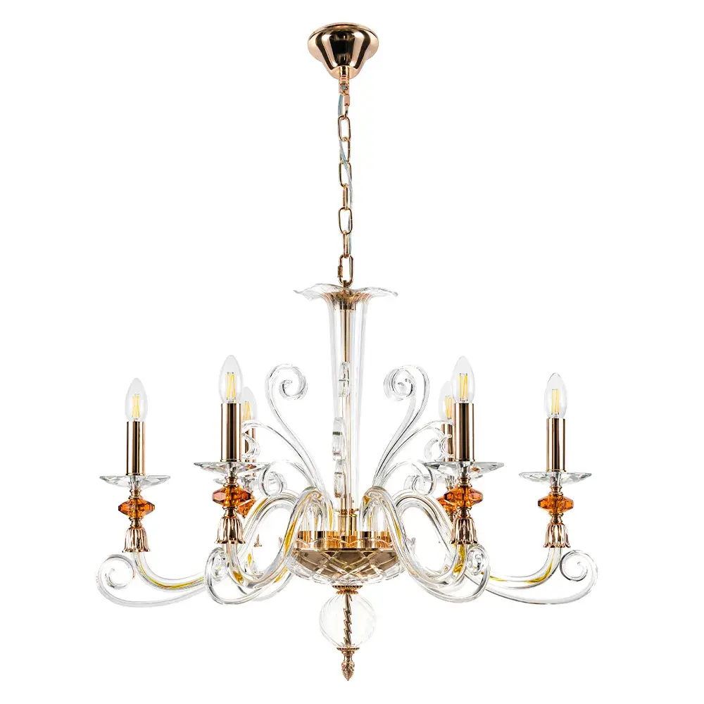 Люстра Crystal Lux CATARINA SP6 V2 GOLD/TRANSPARENT-COGNAC — золотой