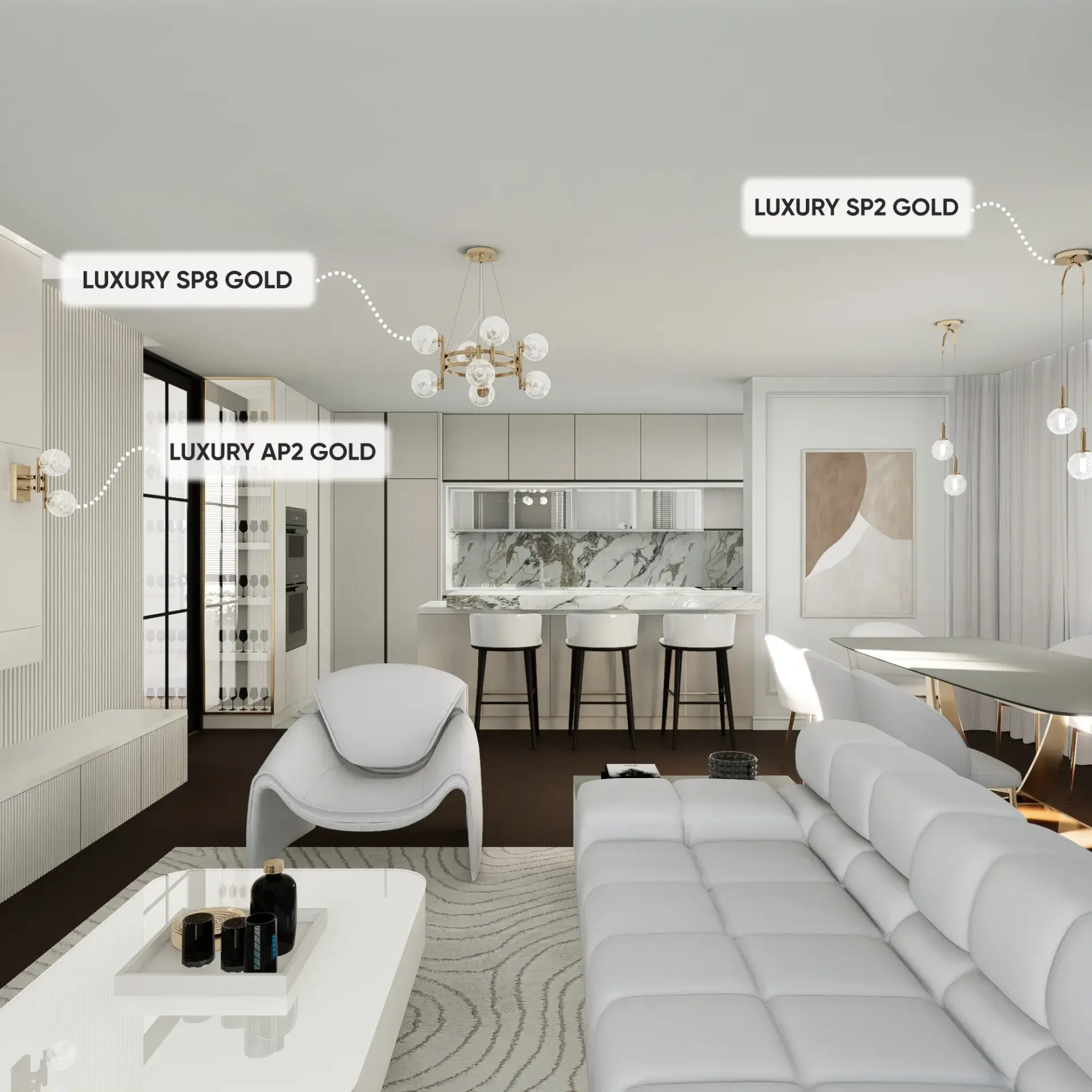 Люстра Crystal Lux LUXURY SP8 GOLD — золотой, ракурс 3