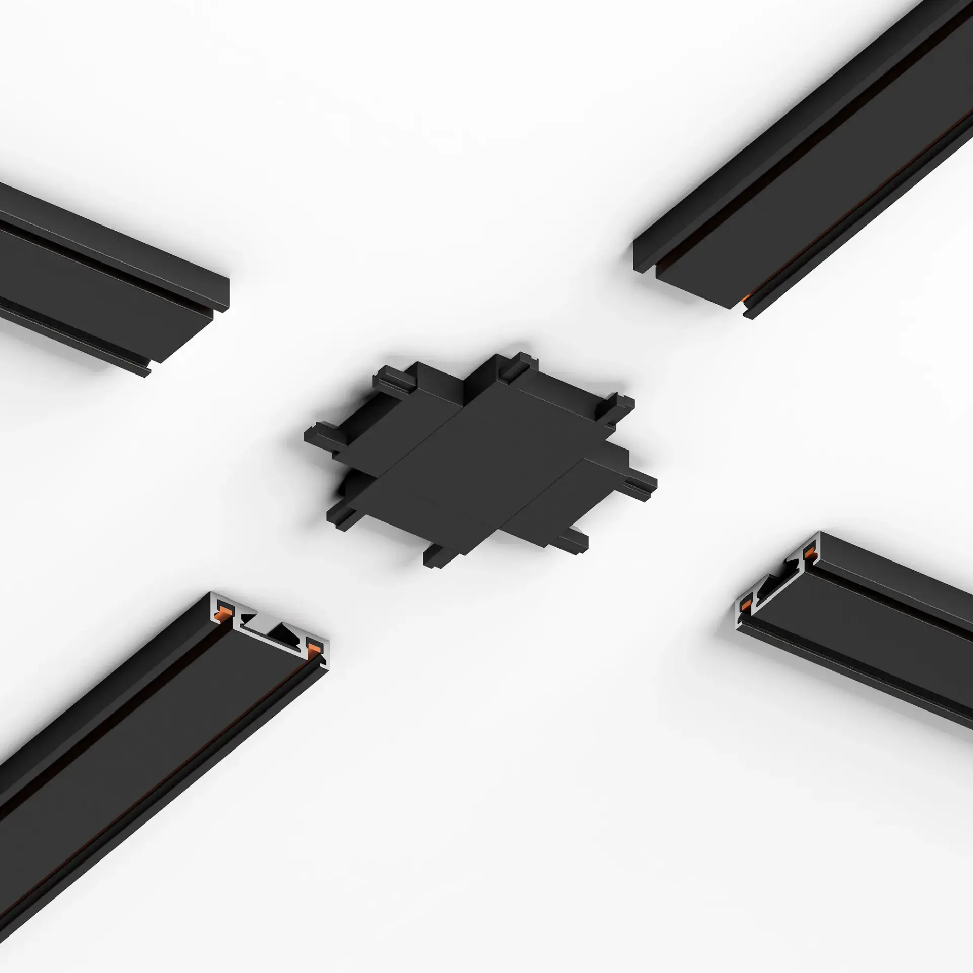 Четырёхсторонний соединитель для накладного шинопровода Flat Magnetic 85003/00 — черный, ракурс 4