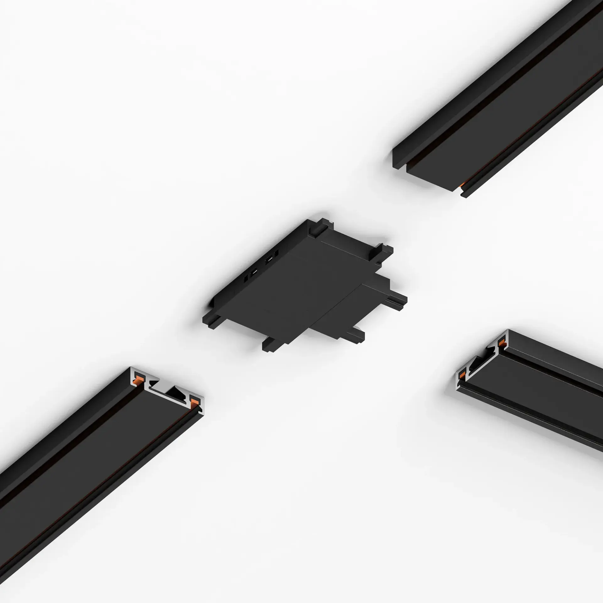 Четырёхсторонний соединитель для накладного шинопровода Flat Magnetic 85003/00 — черный, ракурс 5