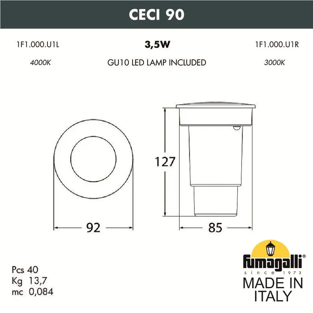 Встраиваемый в дорогу светильник Fumagalli 1F1.000.000.LXU1L CECI — серый, ракурс 3