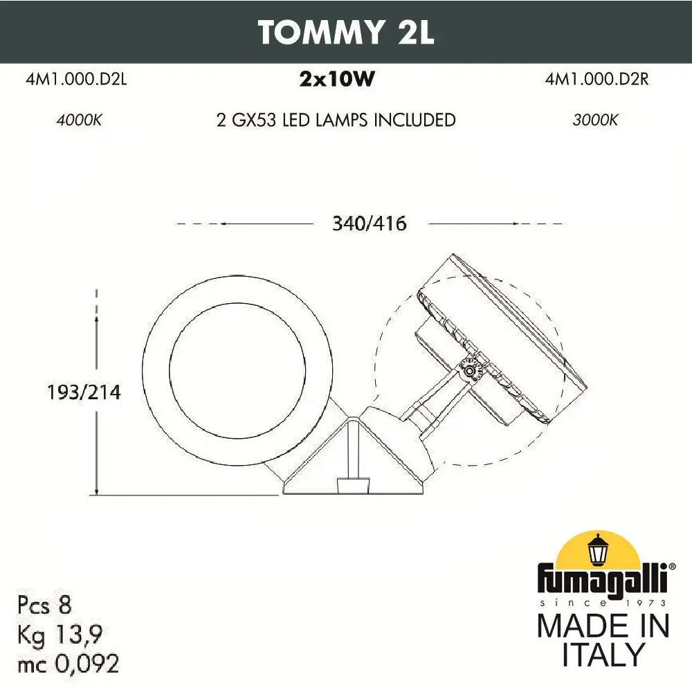 Архитектурная подсветка Fumagalli 4M1.000.000.AXD2L TOMMY — черный, ракурс 3