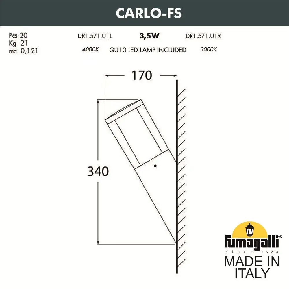 Уличный светильник Fumagalli DR1.571.000.WXU1L CARLO — белый, ракурс 2