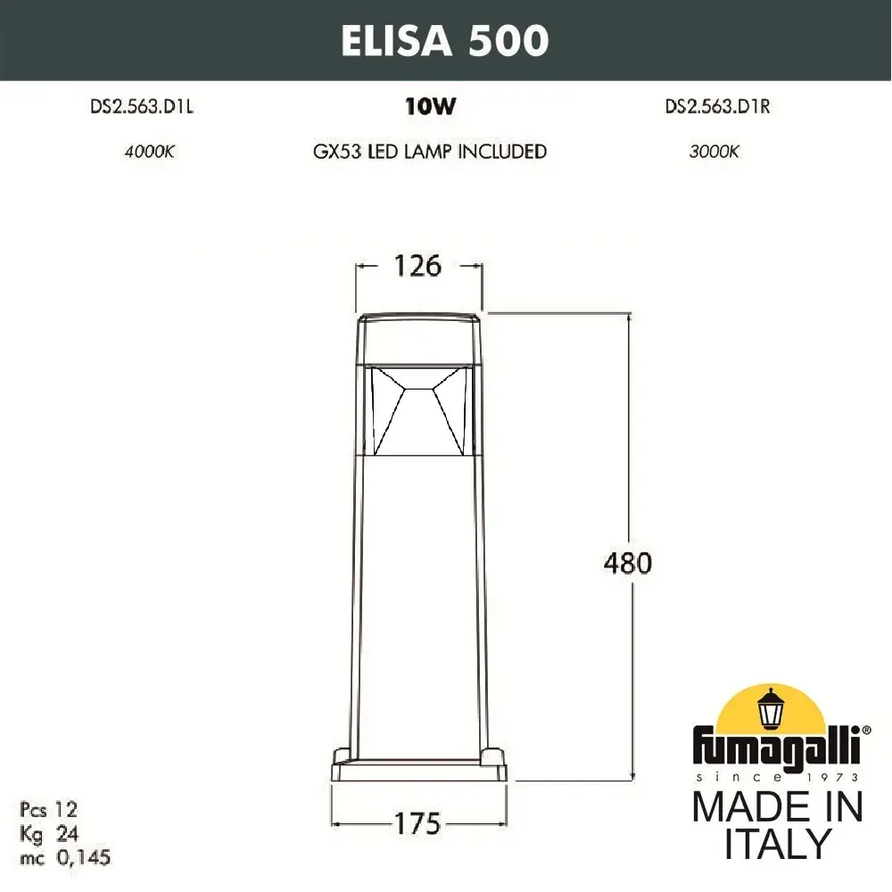 Наземный уличный светильник Fumagalli DS2.563.000.WXD1L ELISA — белый, ракурс 2