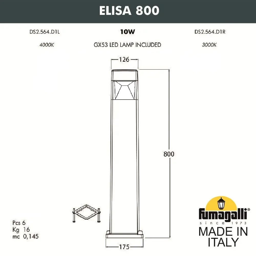Наземный уличный светильник Fumagalli DS2.564.000.WXD1L ELISA — белый, ракурс 3