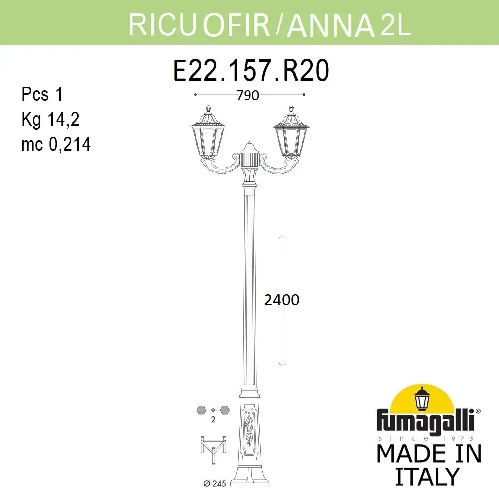 Фонарный столб Fumagalli E22.157.R20.AXE27 ANNA — черный, ракурс 3