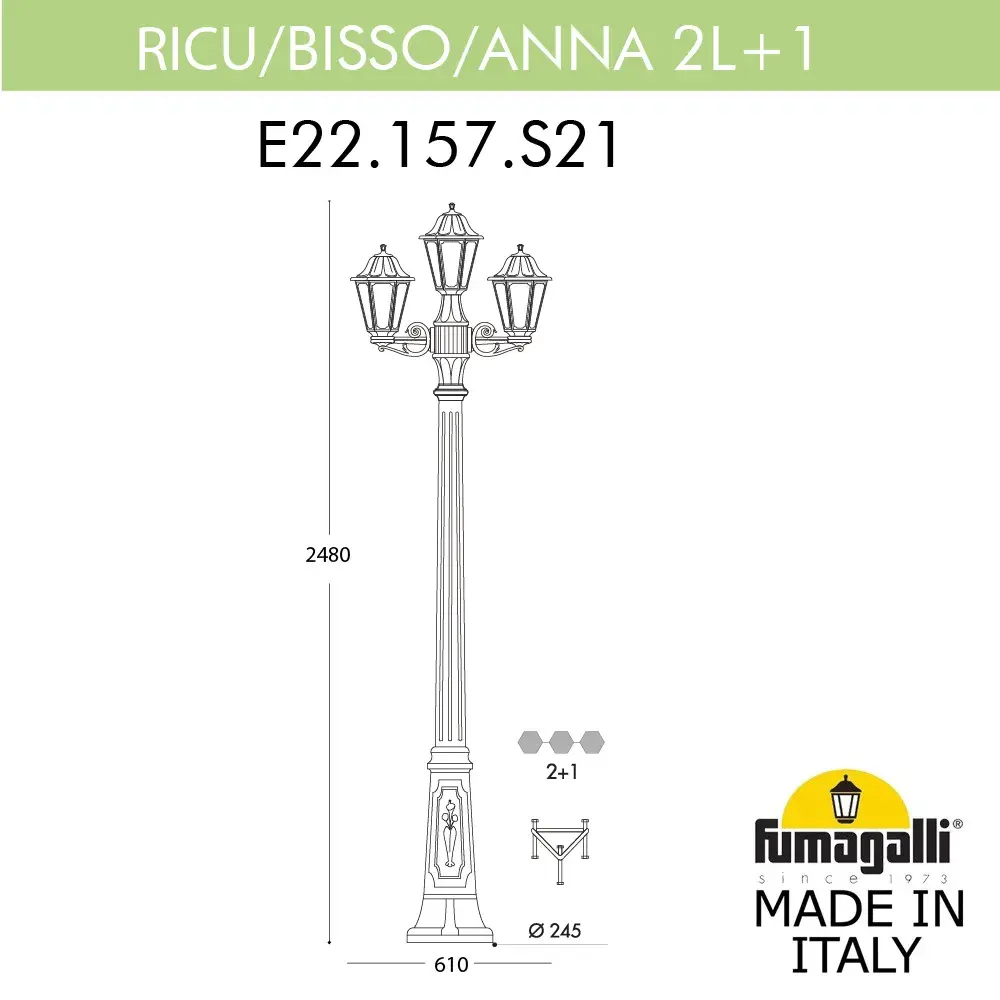 Фонарный столб Fumagalli E22.157.S21.AXE27 ANNA — черный, ракурс 3