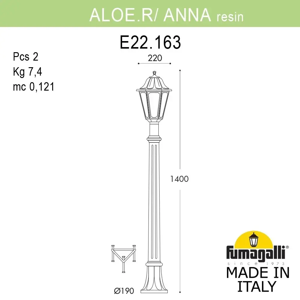 Наземный уличный светильник Fumagalli E22.163.000.AXE27 ANNA — черный, ракурс 2