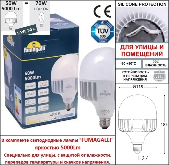 Фонарный столб Fumagalli E35.202.R30.WXH27 NOEMI — белый, ракурс 2